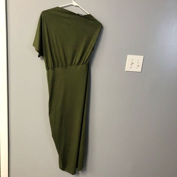 btfbm army green one shoulder wrap dress wedding guest summer vaca resort sz med - Picture 7 of 12